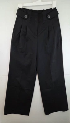 Pantalón WHBM Petites 0P Negro Cintura con Pestaña Pierna Ancha Nuevo con Etiquetas Foto 1 de 4