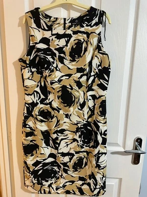 Women's Ronni Nicole Tan /Black/White Floral Print Sleeveless Dress Size 12 vgc - Image 1 of 3