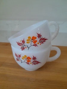 Vintage Tea Cups Federal Glass Vintage Autumn Blossom Cups Milk Glass Set Of 2 - Picture 1 of 5