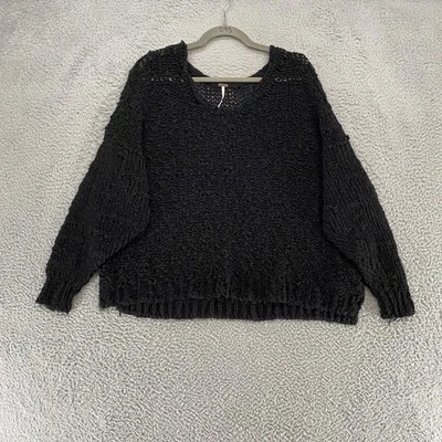 Suéter Free People Mujer Mediano Negro Grueso Tejido Abierto Holgado Crochet Boho Foto 1 de 4