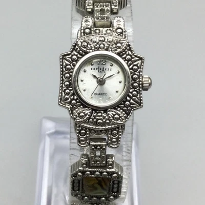 Reloj LA Express Mujer 19mm Tono Plateado Marcasita Abulón Banda Batería Nueva 6" Foto 1 de 4