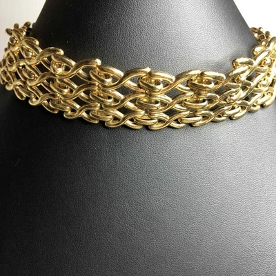 7698 NAPIER Wide Gold tone Runway classic X Link chain collar Necklace 16" - Image 1 of 2