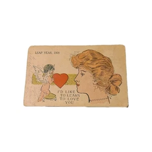 VINTAGE POSTCARD LEAP YEAR 1908 "I 'D LIKE TO LEARN TO LOVE YOU" - Picture 1 of 2