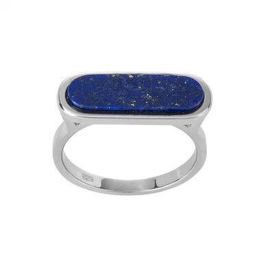 Silverly Anello Lapislazzuli Gemma Blu Forma Di Capsula Argento Sterling .925 - Immagine 1 di 4