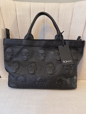 NWT IO PELLE ITALIA Large SKULL Embossed Leather Shoulder Bag Tote $695 Black - Image 1 of 4