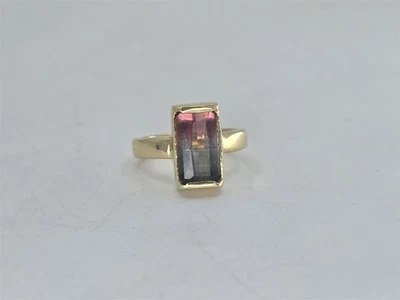 Anel vintage de turmalina melancia 14KY tamanho 8,5 - Imagem 1 de 4