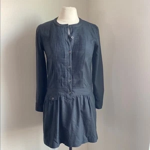 J. CREW Drop Waist Dress Womens Sz 2 Grey Wool Pleated Front Button Down - Picture 1 of 7