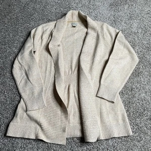 Ll Bean Cardigan Sweater Women’s Small Tan Chunky Knit Cozy Preppy Mom Relaxed - Picture 1 of 8
