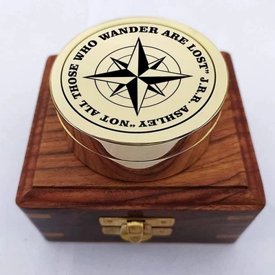 Not all Those quote brass compass add name with wooden presentation box item - Image 1 of 4