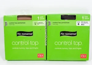 2 No Nonsense Control Top OFF BLACK M43/TAN 045 Reinforced Toe Pantyhose Size B - Picture 1 of 2