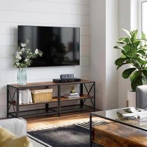 Industrial Brown & Black Large TV Stand Media Unit Bench Storage Unit - Picture 1 of 7