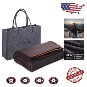 Premium Heavyweight Merino Wool Blanket - Cozy 59" x 79" for Outdoor Adventures - Picture 1 of 9