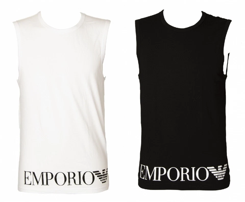 EMPORIO ARMANI men's tank top sleeveless wide shoulder with printed logo stretch - Image 1 of 1