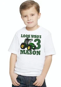 Cartoon Tractor LOOK WHO'S Farm Boys Personalized Birthday T Shirt TEE NAME AGE - Picture 1 of 4