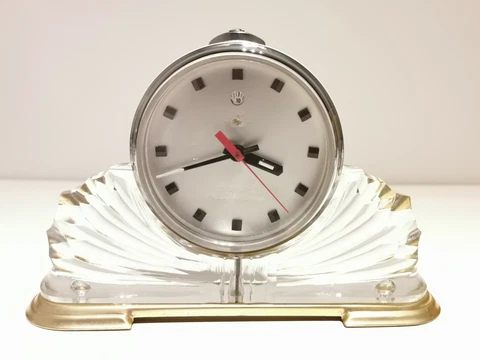 VINTAGE RARE LUXURY EARLY CHINESE DESK TABLE ALARM TIN CLOCK WITH GLASS STAND Cover