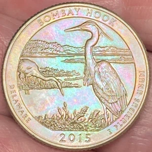 2015-D Bombay Hook, Delaware ATB Quarter Rainbow Toned Coin AU #5 - Picture 1 of 12