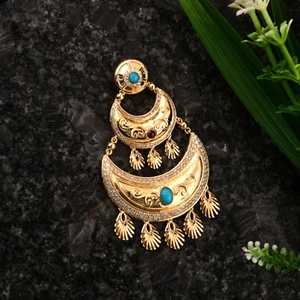 2.13 TCW Lab Grown CVD Diamond Turquoise Charm Pendant 18k Yellow Solid Gold - Picture 1 of 9