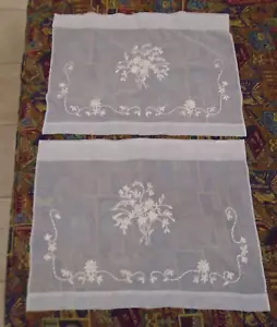 Unique Sheer Café Ivory Curtain Set w/ 3D Satin Flowers (pre-owned)  - Picture 1 of 5