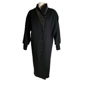 Vintage 80s 90s Karizma Black Wool Batwing Longline Jacket Coat Overcoat Size 10 - Picture 1 of 6