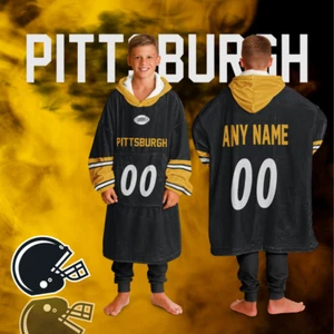 Personalized Pittsburgh Unisex Kids Hoodie Blanket | Football Wearable Blanket - Picture 1 of 11