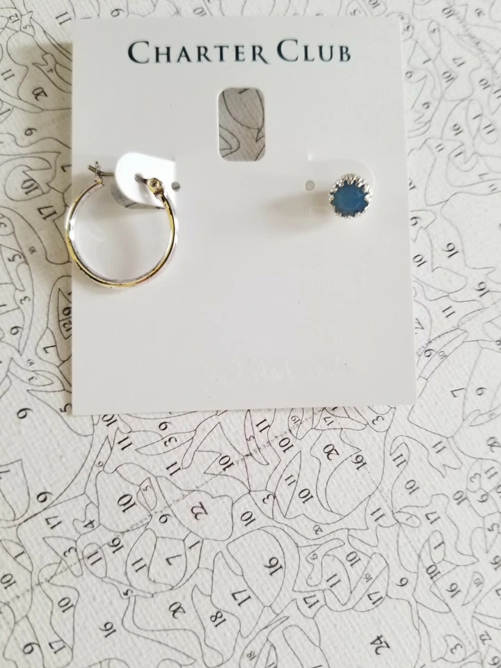 MISTURE! Brincos pequenos de argola em tom de prata e pedra epóxi azul Charter Club - Imagem 1 de 1
