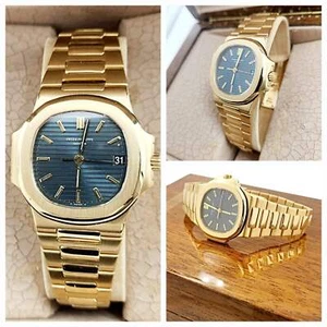 Men's Patek Philippe 37mm Nautilus 3800 - 18K Yellow Gold Watch with Blue Dial. - Picture 1 of 24