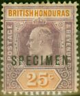 Britisch Honduras 1907 25c Matte Lila & Orange Specimen SG89s Gute MM