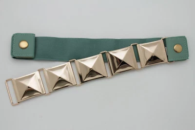 Women Elastic Teal Blue Waistband Hip Waist Belt Gold Metal Square Buckle S M  - Image 1 of 4