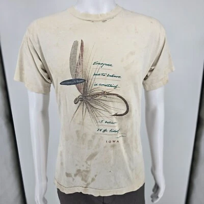 Vintage Thrashed Henry David Thoreau Greenwell's Glory Iowa Fishing T-Shirt M/L - Image 1 of 4