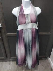 New Ever Pretty Size 16 Ruched Midi Chiffon Dress Black Purple Witch NWT Formal - Picture 1 of 10