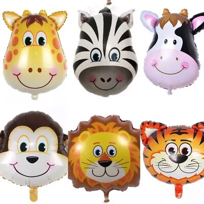 6 Mini Animal Head Balloons Decorations Zoo Jungle Balloon Birthday Return Gifts