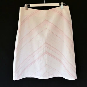 NEW GRACE HILL 100% PURE LINEN SKIRT FULLY LINED WHITE / PINK TULIP s 12 BNWT - Picture 1 of 3