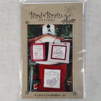 A Cat is a Cat Redwork Animal Wall Hanging Stitchery Stitching Template 9" x 9" - Image 1 of 4