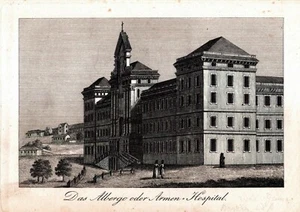 1835 Das Albergo od Armen-Hospital Génova Italia Génova vista grabado en cobre - Imagen 1 de 1