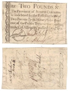 December 1771 2 Pounds North Carolina Colonial Currency Fr NC-141 - Picture 1 of 1