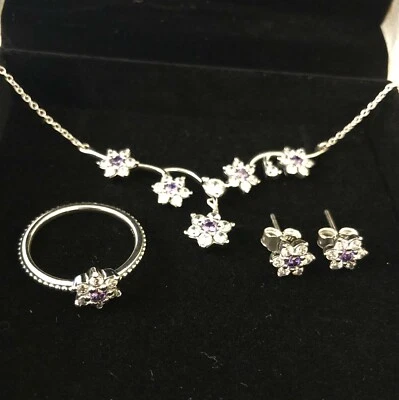 Pandora Forget Me Not Earrings, Ring+Necklace Set #290690ACZ 190990ACZ 590519ACZ - Image 1 of 4