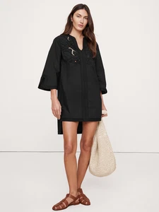 Vestido caftán de popelina de algodón bordado XXL Banana Republic negro 2025 #743571 - Imagen 1 de 10