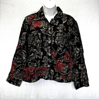 Chaqueta Chico's 0 (Pequeña 4) Negro Rojo Dorado Jacquard Floral Bordado Navidad Foto 1 de 4