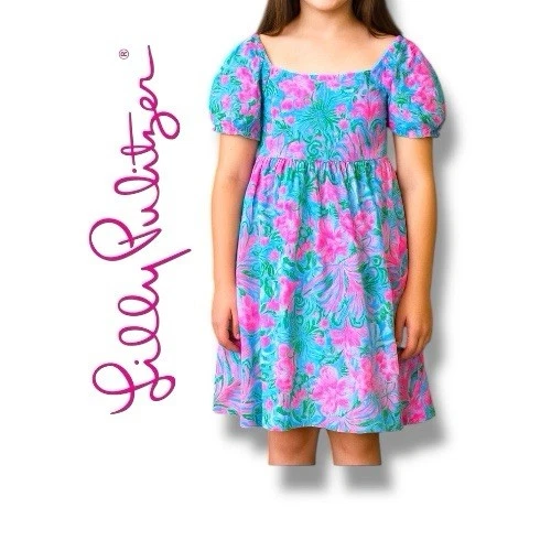 Lilly Pulitzer Dress Delaney Amalfi Blue Leaf It Wild GIRLS Size XL (12-14) NEW - Image 1 of 4