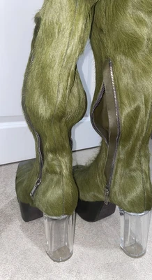 Rick Owens Green Thigh-High Calf-Hair Wader Boots 42 - Image 1 of 4