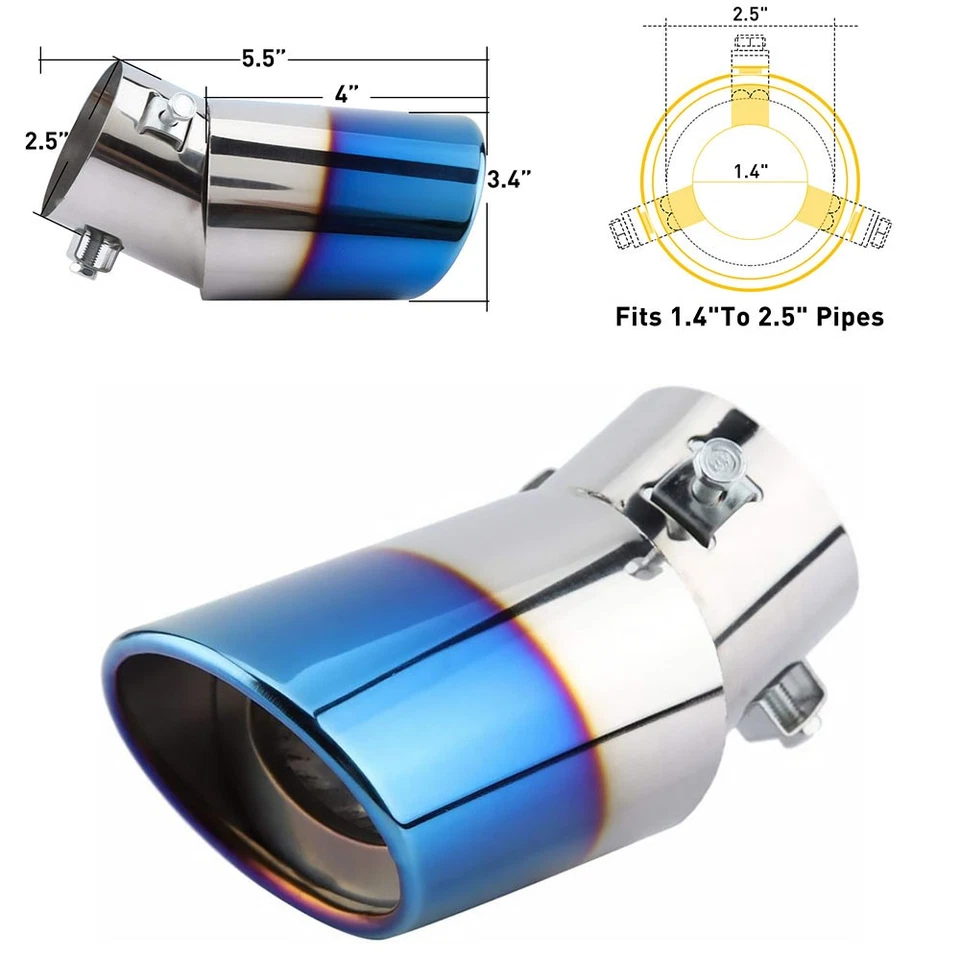 2.5 inch Stainless Exhaust Bend Tube Polished Pipe Tail Chrome Muffler Tip Round - Image 1 of 4