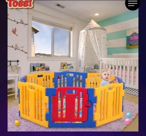 "TOBBI" Kinder/Haustier bunte Kunststoff Absperrung 8 Paneele mit Tor NEU - Bild 1 von 3