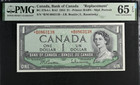 1954 Canada 1 Dollar Bc-37bA-i Ra5 Replacement Banknote Currency Unc Pmg 65