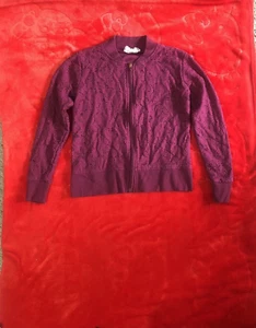 btween Girls Eyelet Fabric Full Zip-Up Floral Purple / Plum Sweater Size 7 - Picture 1 of 10