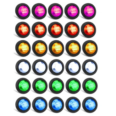 10/20/30x Mini 3/4" 3 LED Round Side Marker Indicator Lights Truck Trailer Lorry - Image 1 of 4
