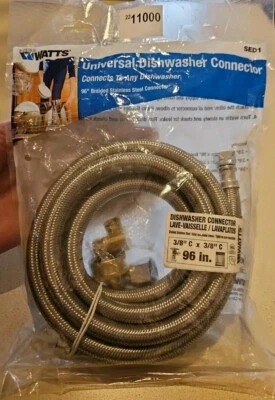 NEW WATTS 11000 UNIVERSAL DISHWASHER HOSE, 96" BRAIDED STAINLESS STEEL LINE. - Image 1 of 4