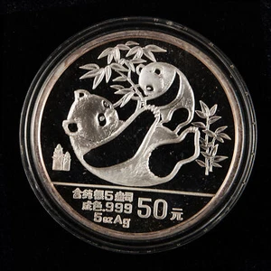 1989 China 50 Yuan 5 oz Panda Silver Coin - Picture 1 of 2