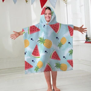 Kids Hooded Towel Poncho Tropical Fruit Design Childrens Bathrobe Swim Bath Sun - Picture 1 of 3