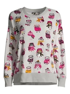 Secret Treasures Essentials Velour Top Soft Silver Owls Pajama Top XL (16-18) - Picture 1 of 6