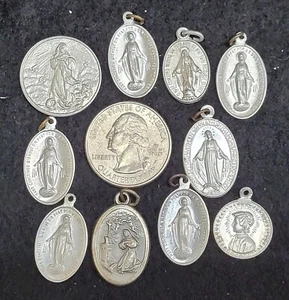Vintage Religious Cross Medalion Charms Lot Mary Jesus Crucifix Medals Christ - Picture 1 of 2